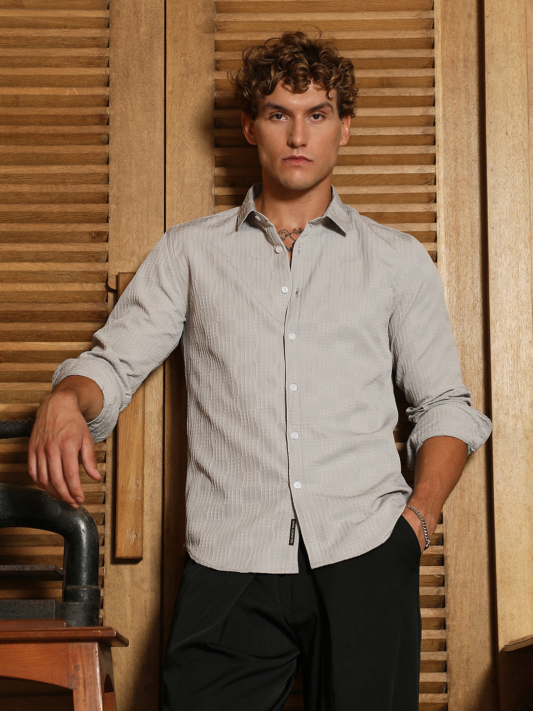 Grid-Check Tactile Shirt