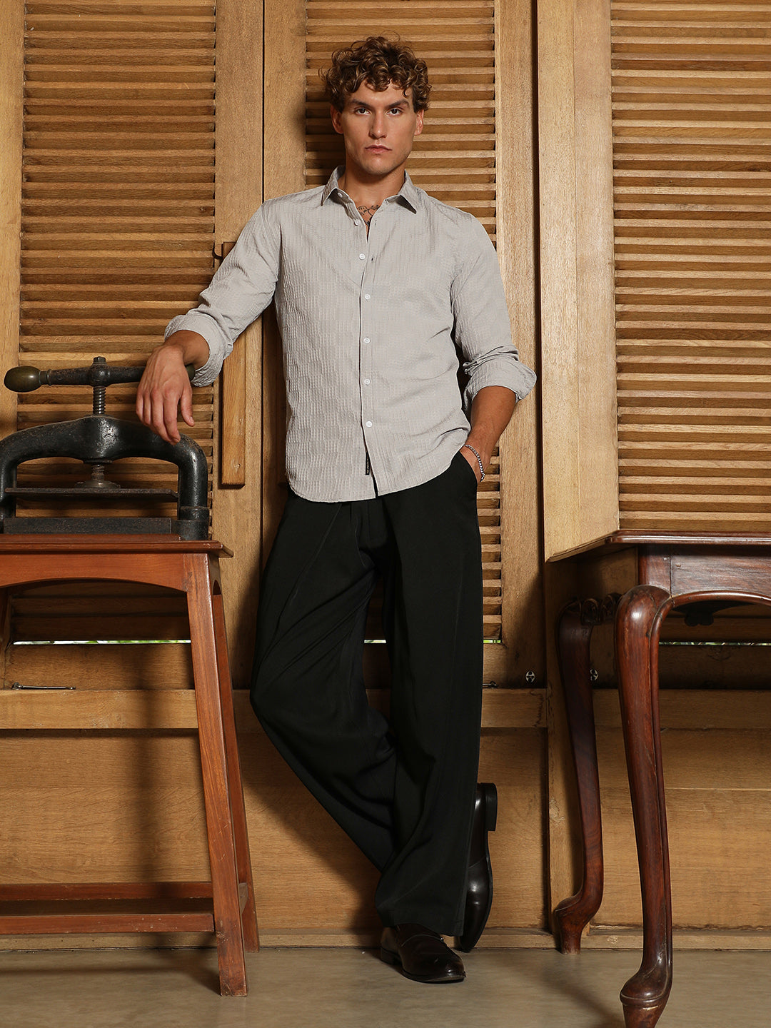 Grid-Check Tactile Shirt