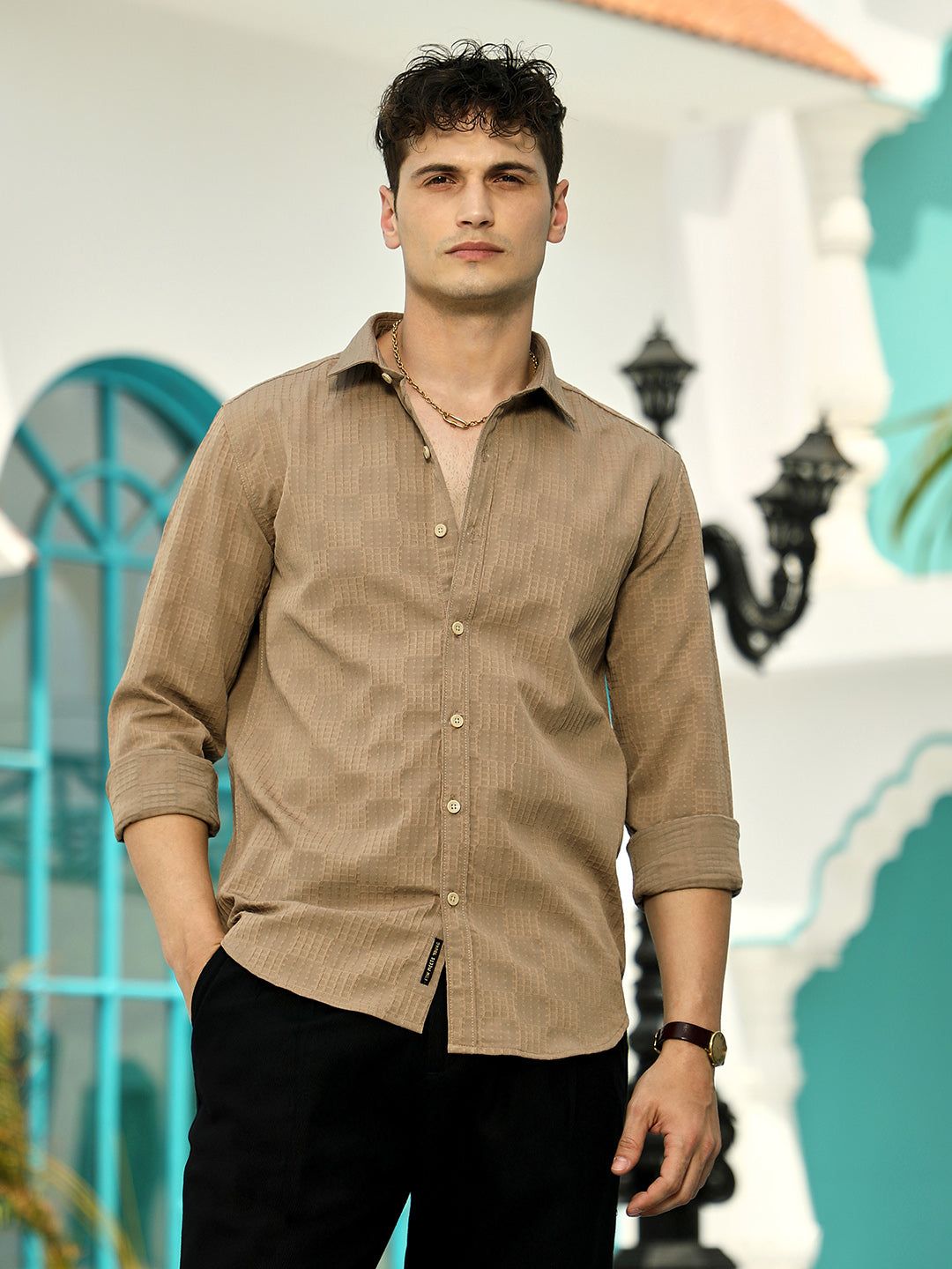 Grid-Check Tactile Shirt