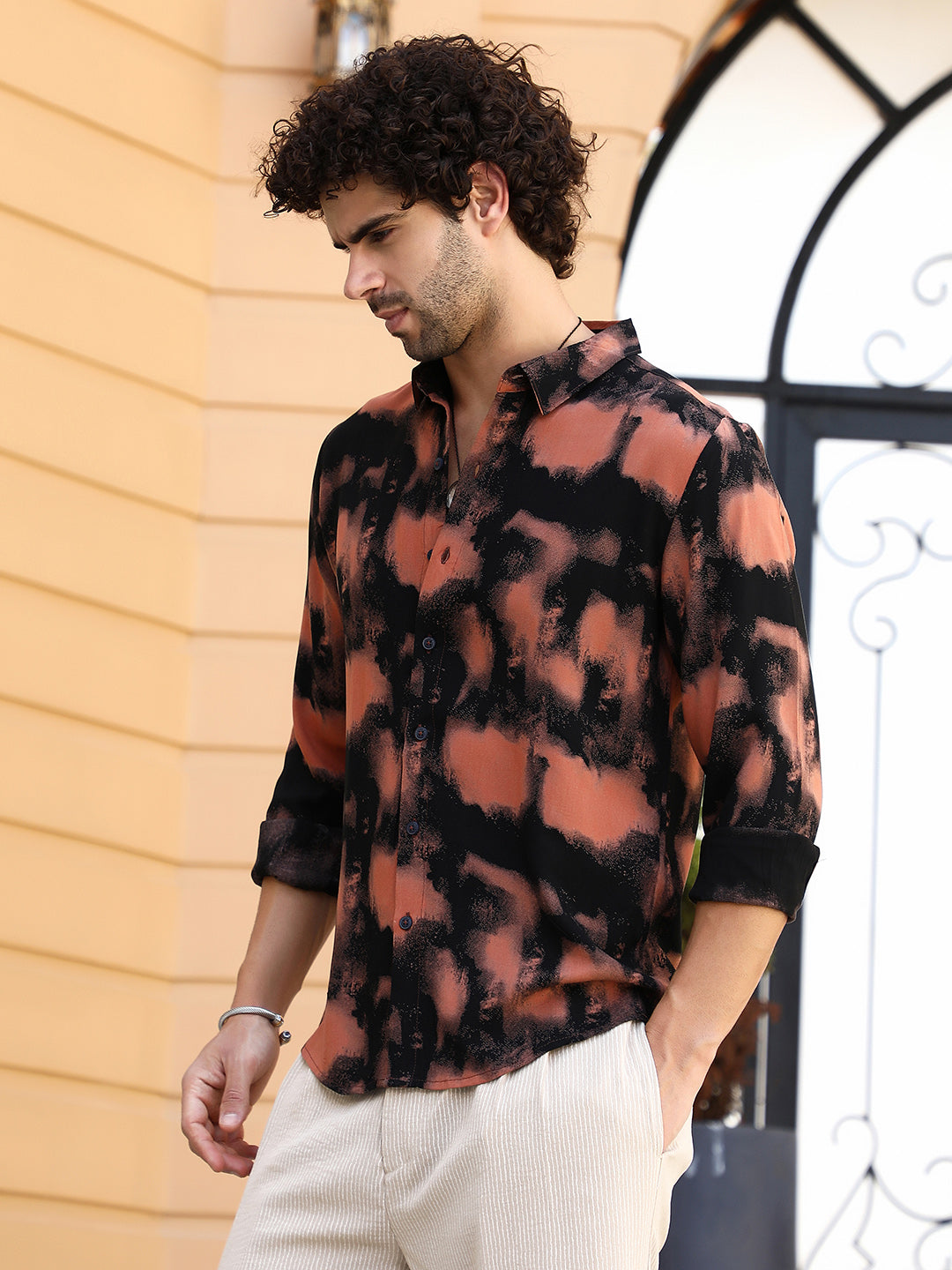 Smudged-Block Regular Shirt