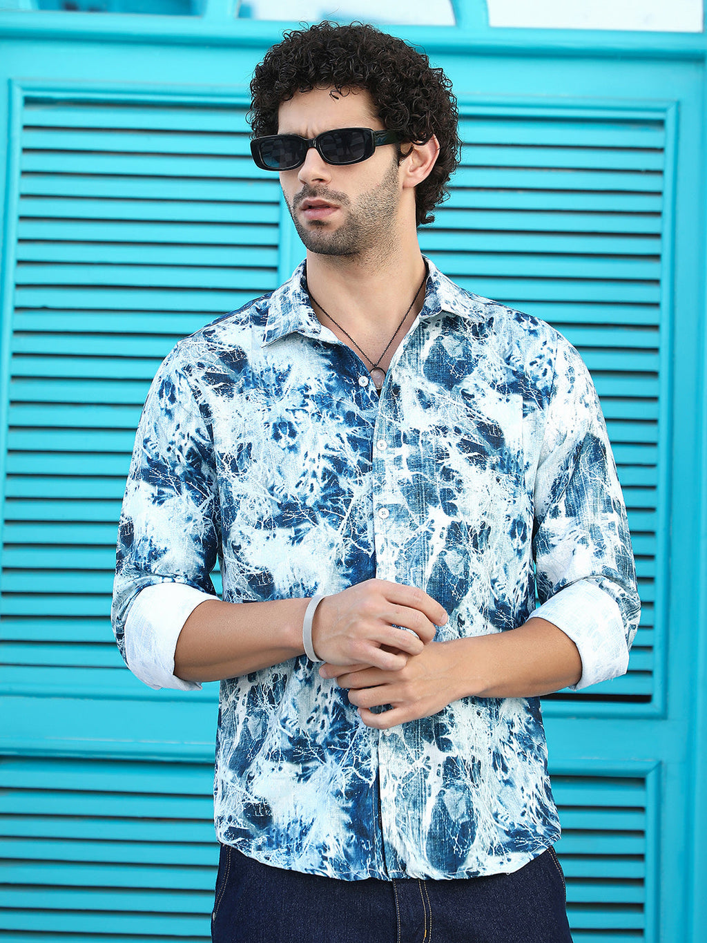 Striated-Contrast Regular Shirt