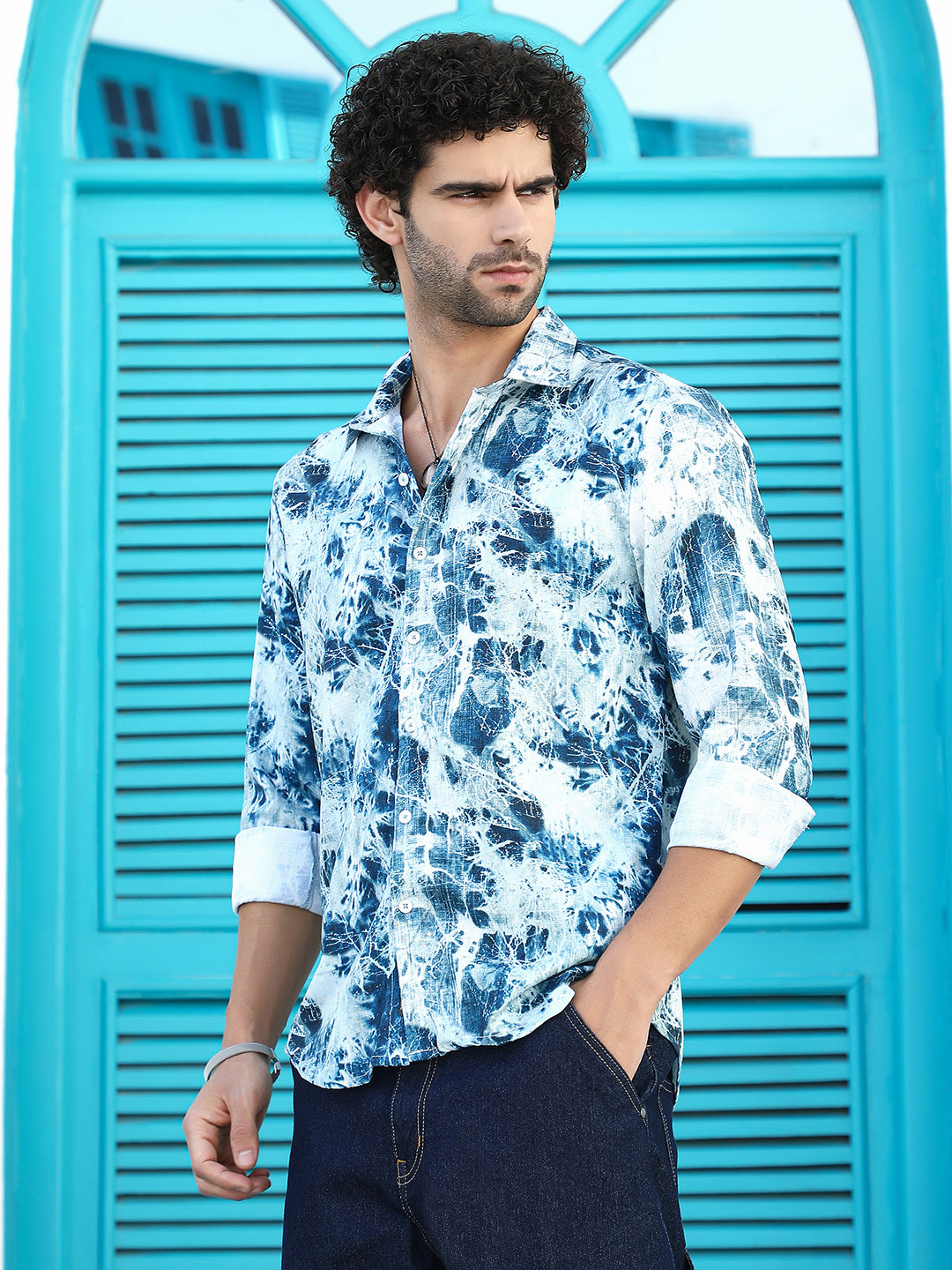 Striated-Contrast Regular Shirt