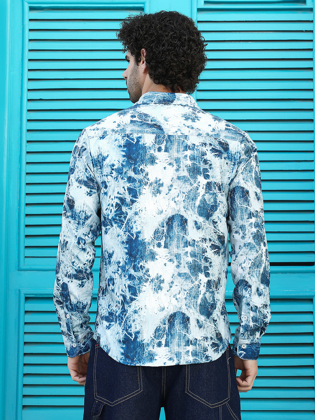 Striated-Contrast Regular Shirt