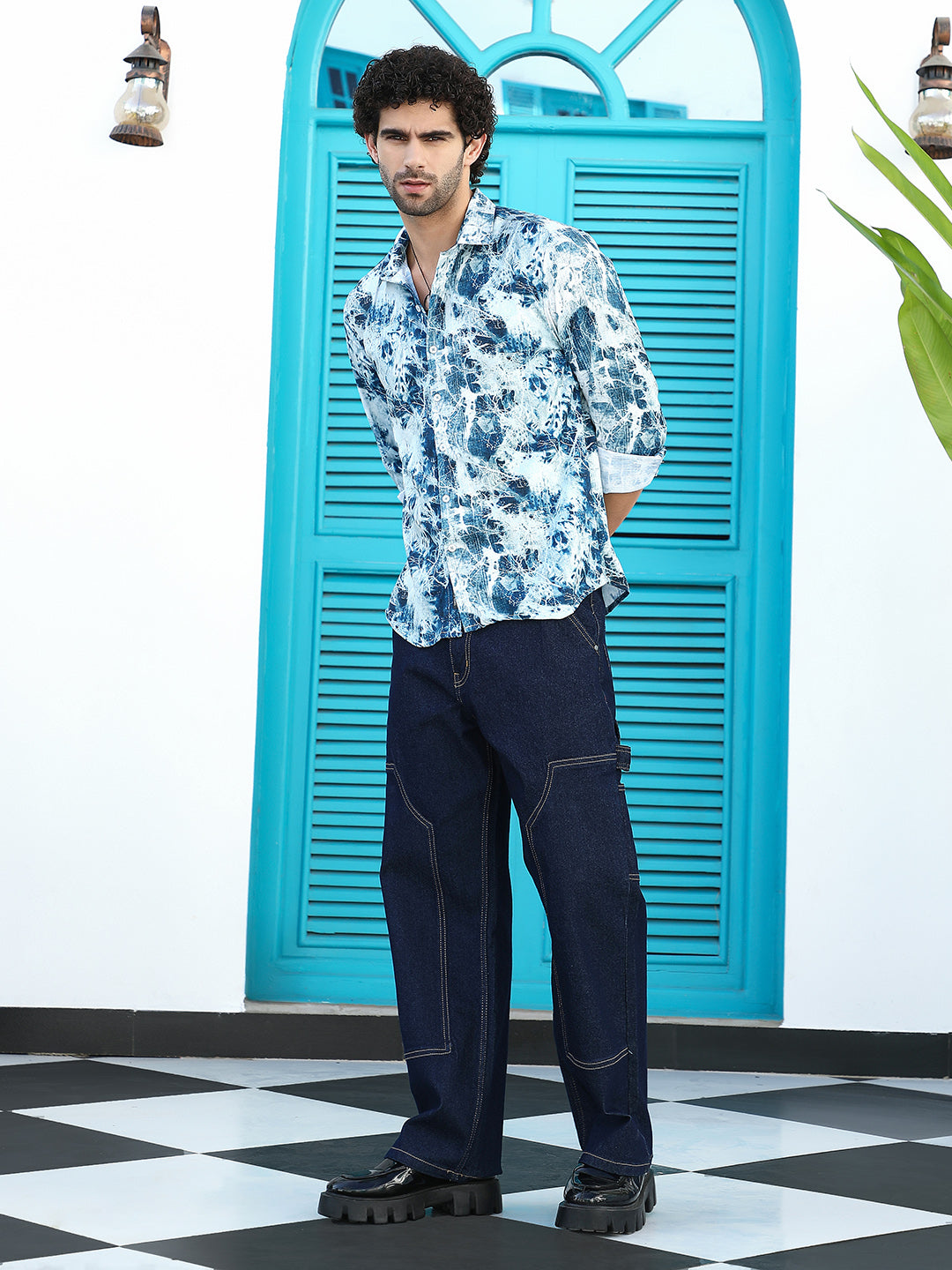 Striated-Contrast Regular Shirt