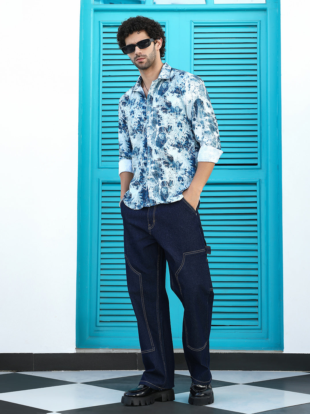 Striated-Contrast Regular Shirt