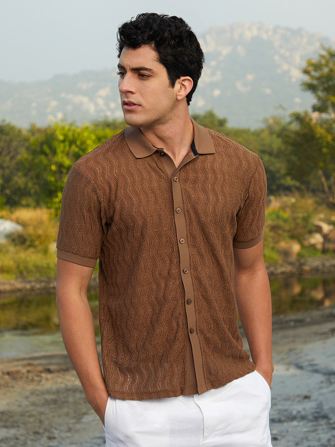 Swirl-Knit Polo Shirt