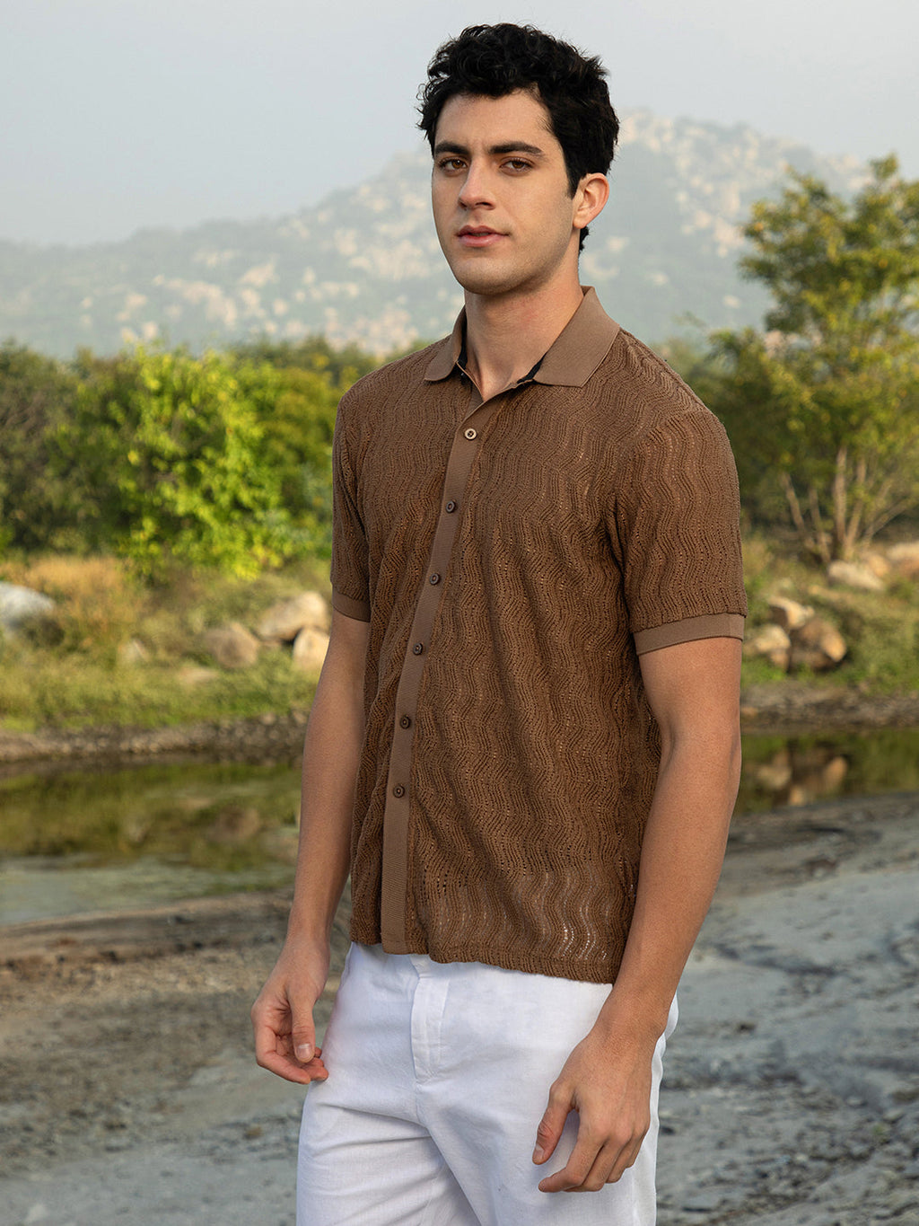Swirl-Knit Polo Shirt