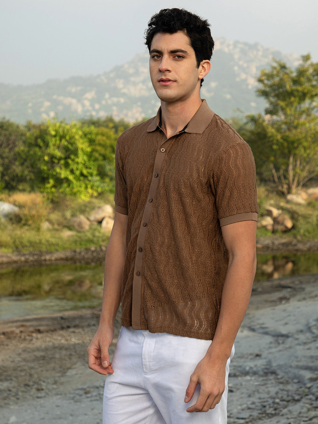 Swirl-Knit Polo Shirt