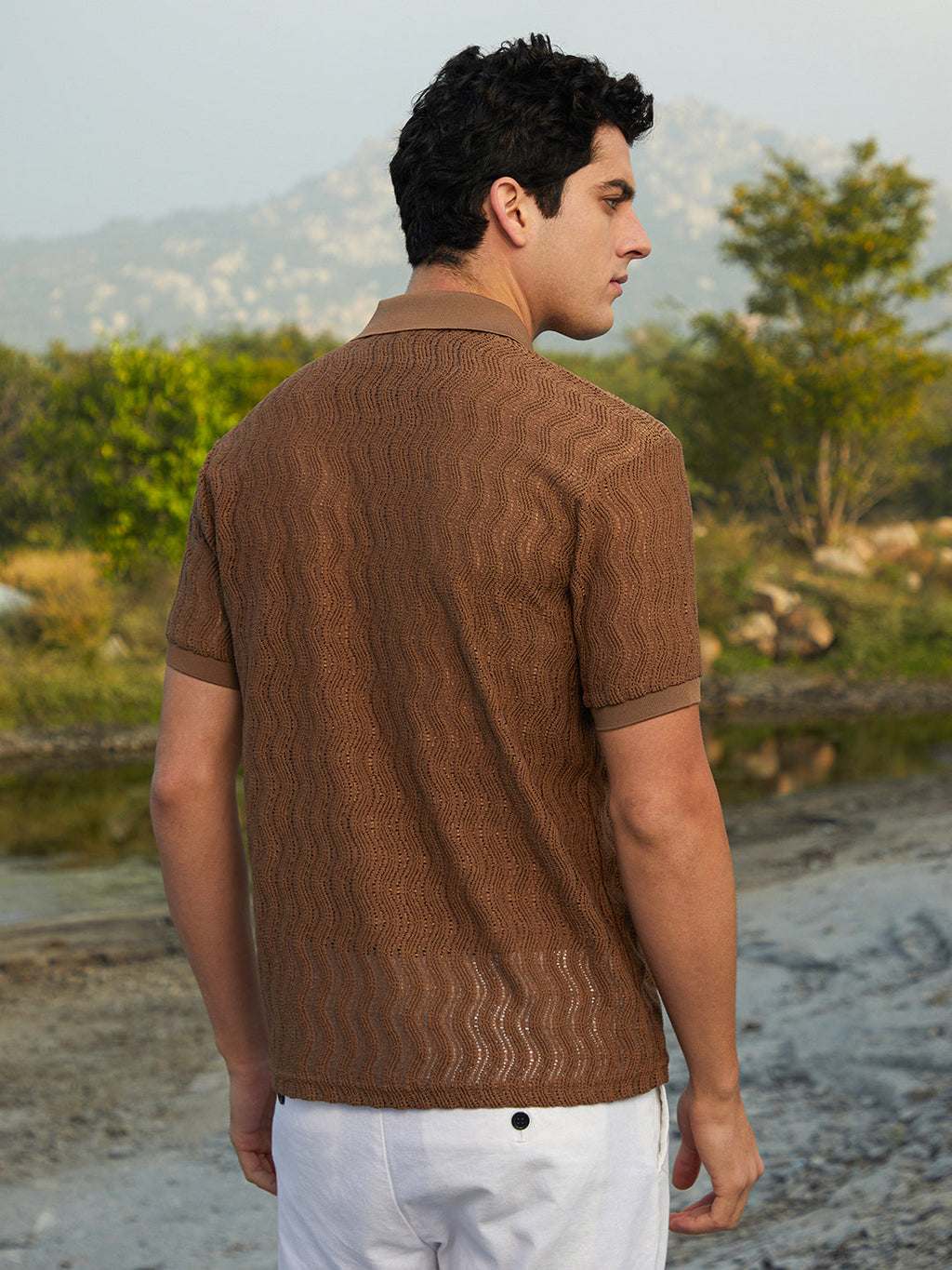 Swirl-Knit Polo Shirt