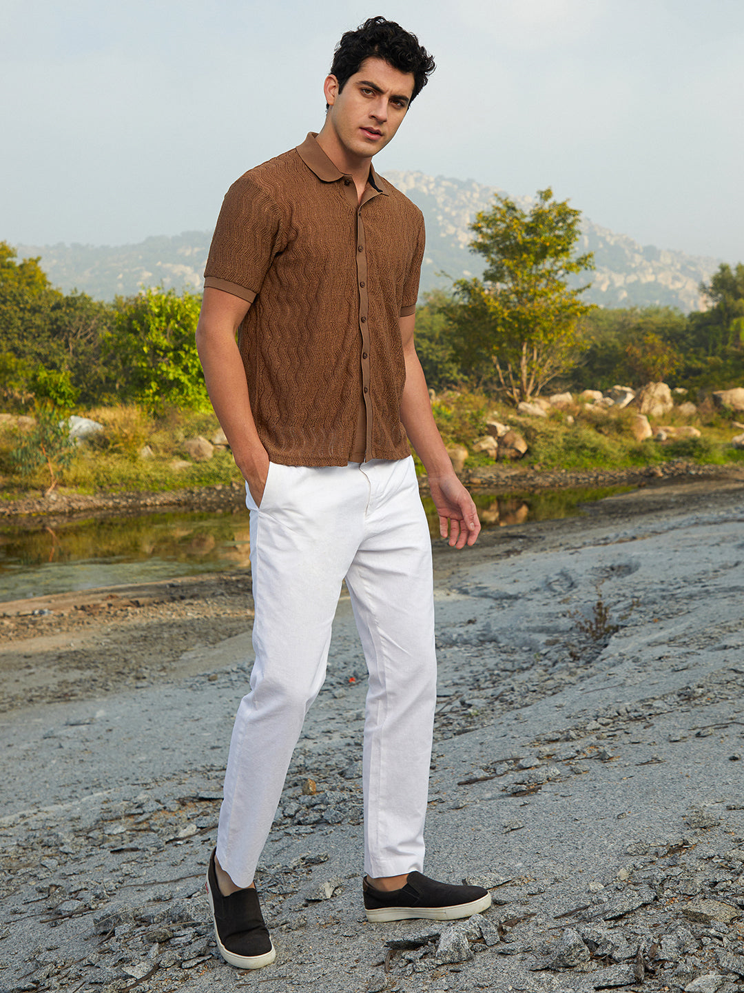 Swirl-Knit Polo Shirt