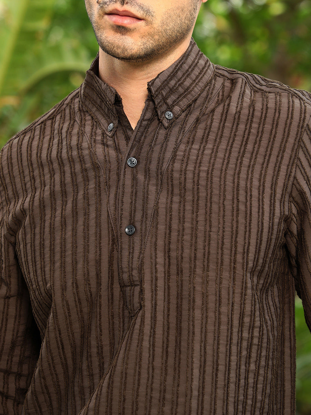 Edge-Lined Half-Placket Shirt