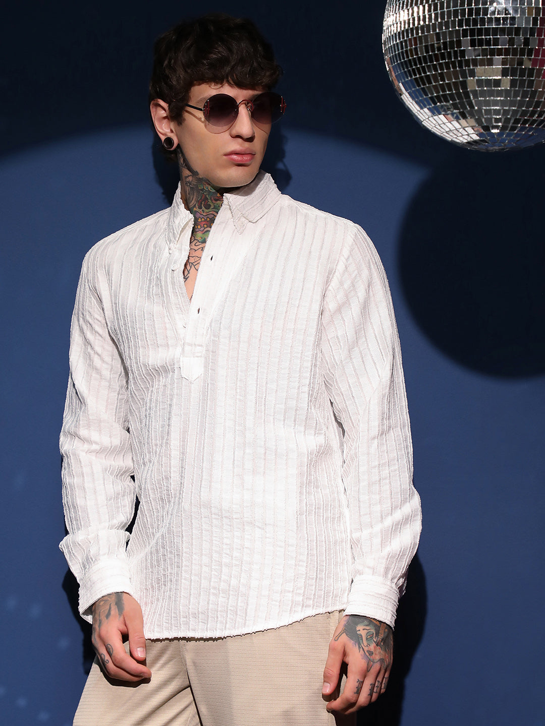 Edge-Lined Half-Placket Shirt