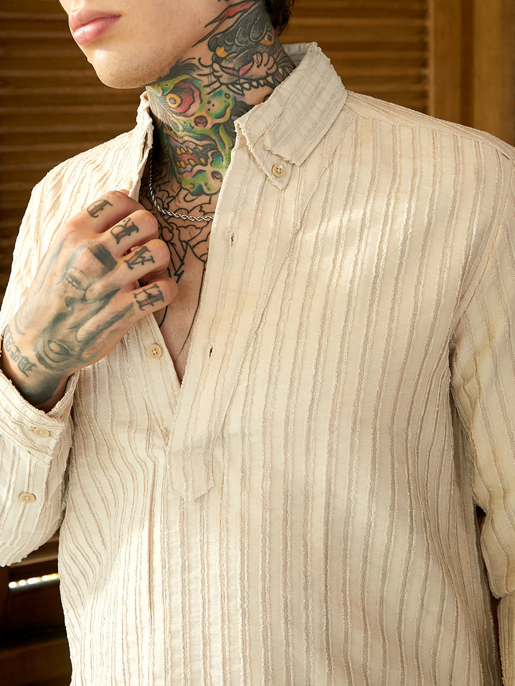 Edge-Lined Half-Placket Shirt