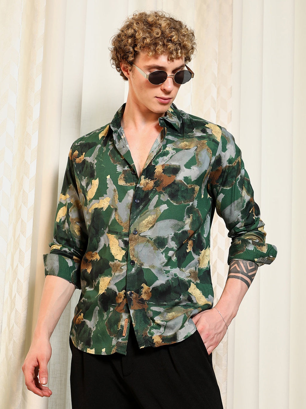 Green Abstract Printed Rayon Shirt