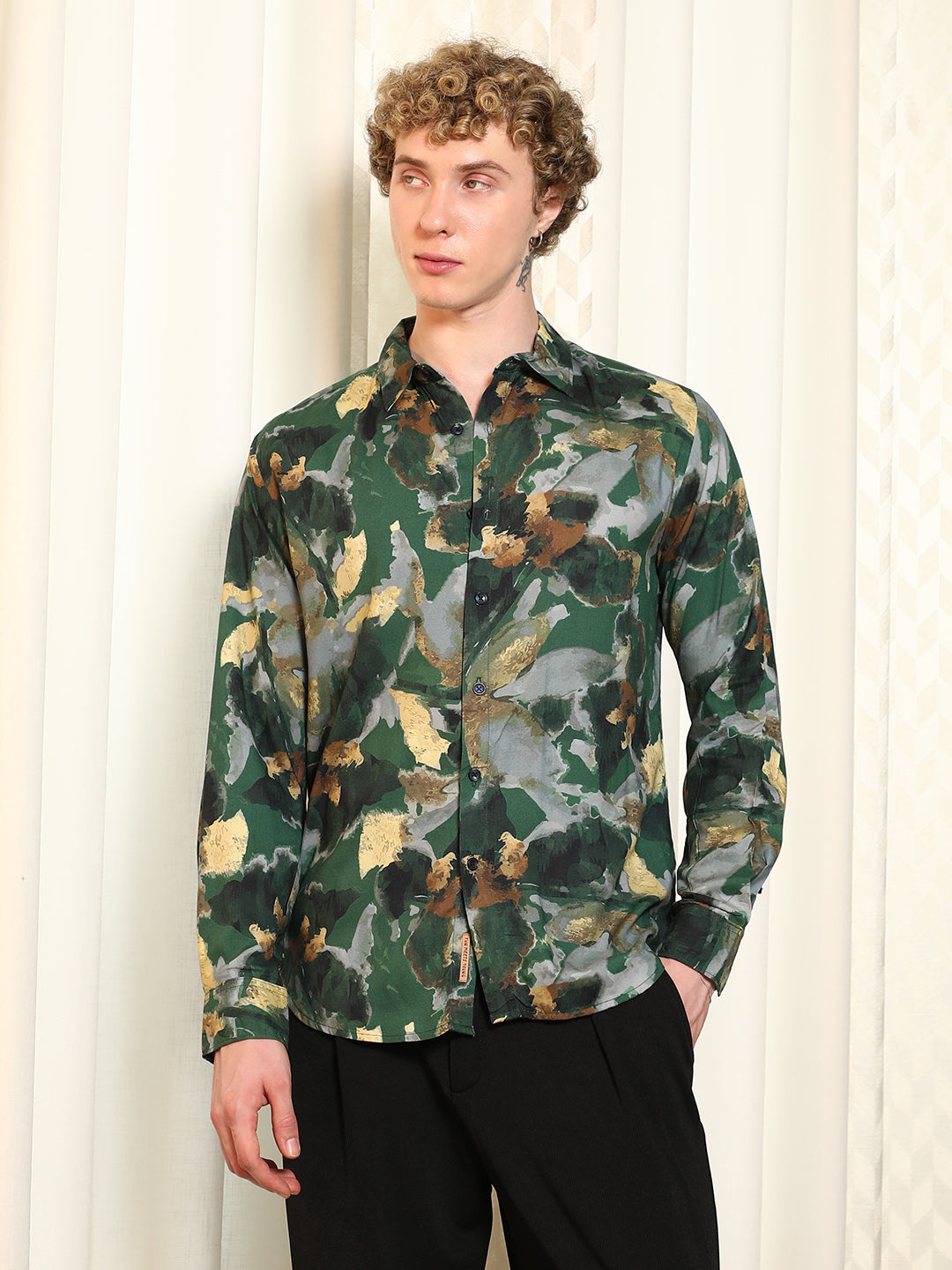 Green Abstract Printed Rayon Shirt