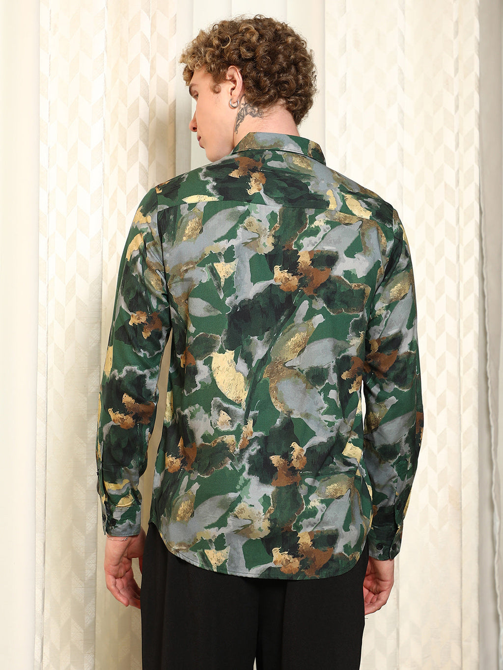 Green Abstract Printed Rayon Shirt