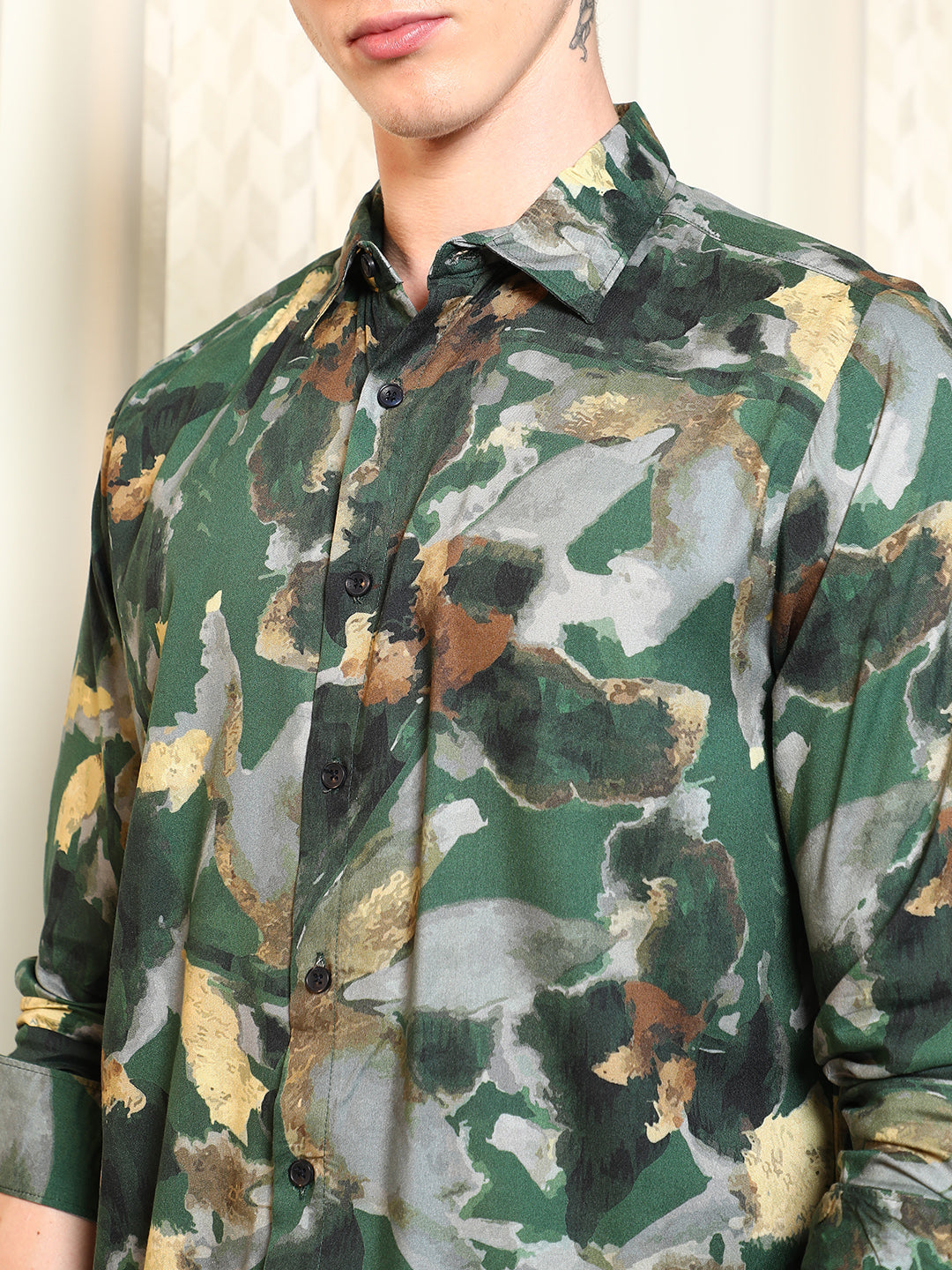Green Abstract Printed Rayon Shirt