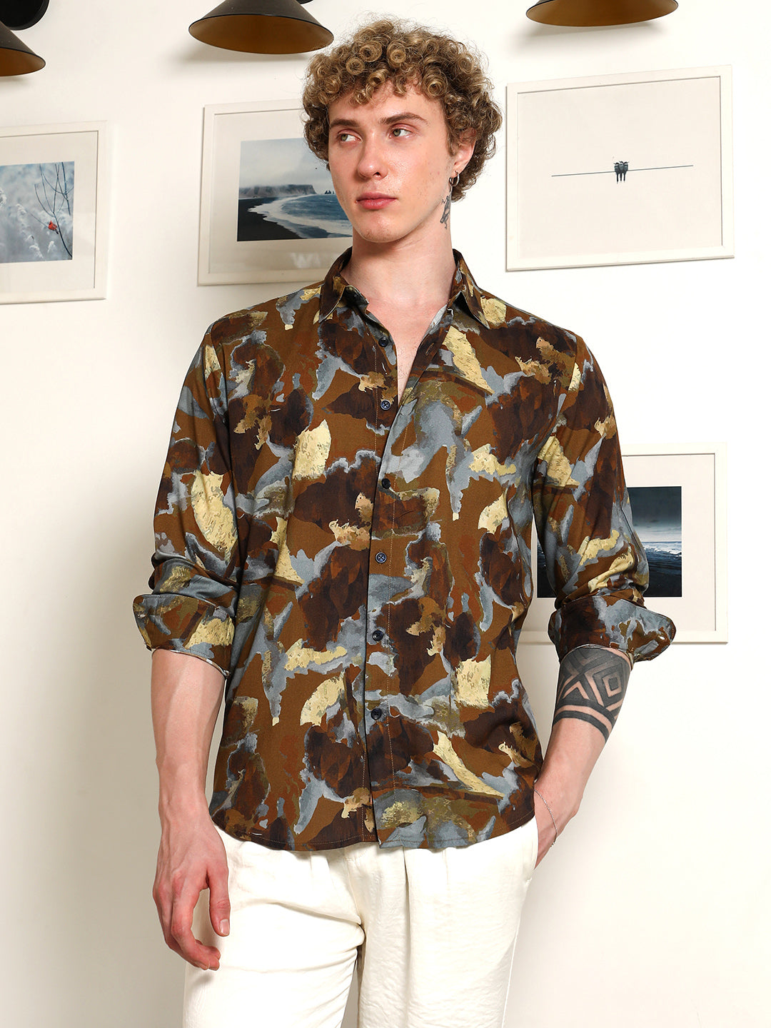 Camouflage Print Full Sleeve Rayon Shirt