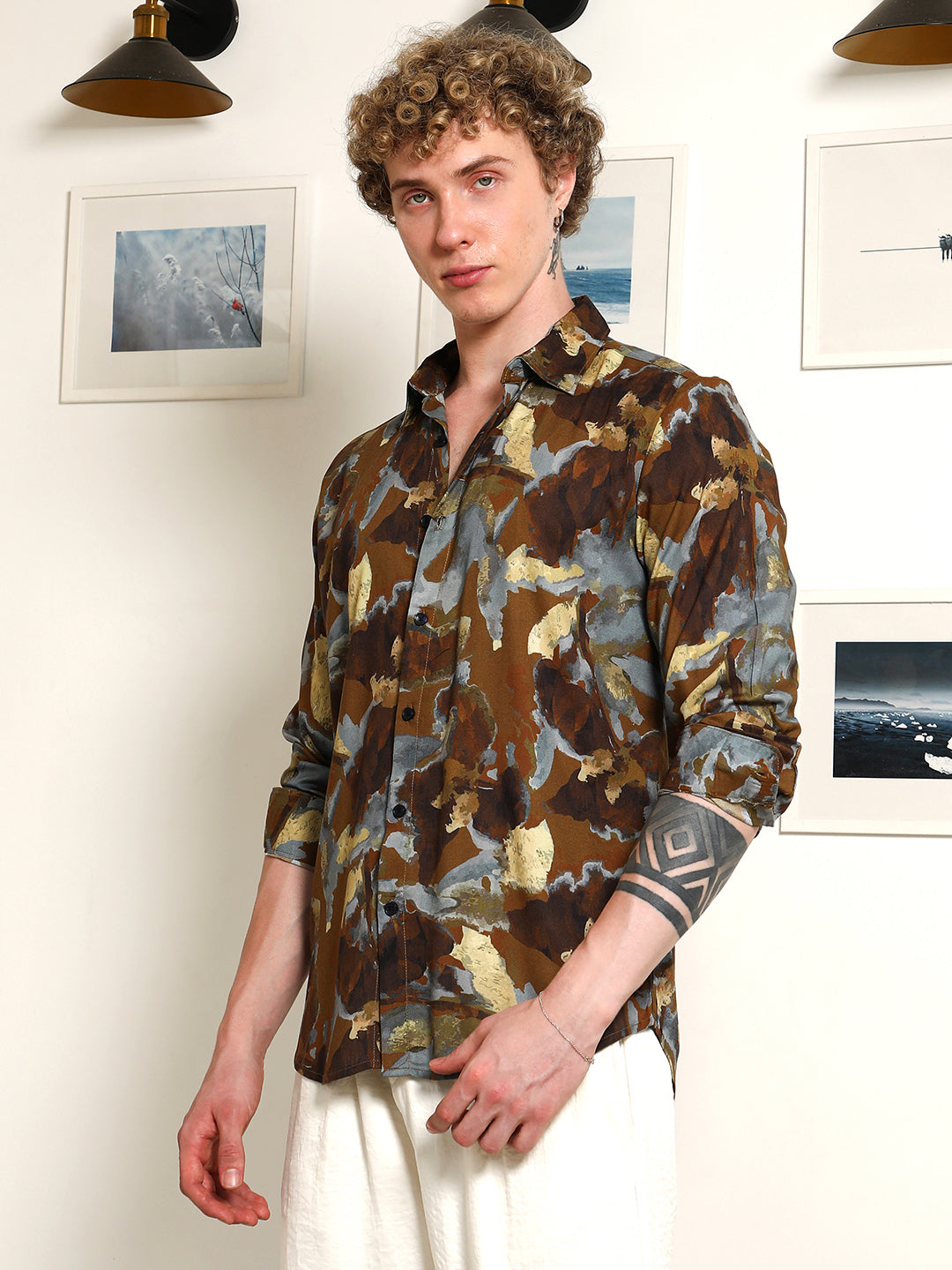 Camouflage Print Full Sleeve Rayon Shirt