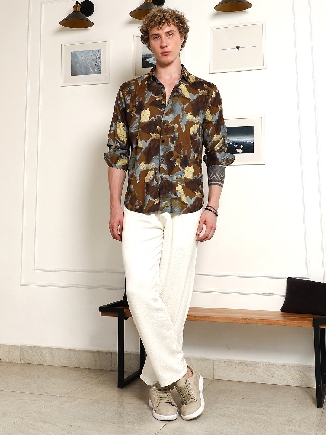 Camouflage Print Full Sleeve Rayon Shirt
