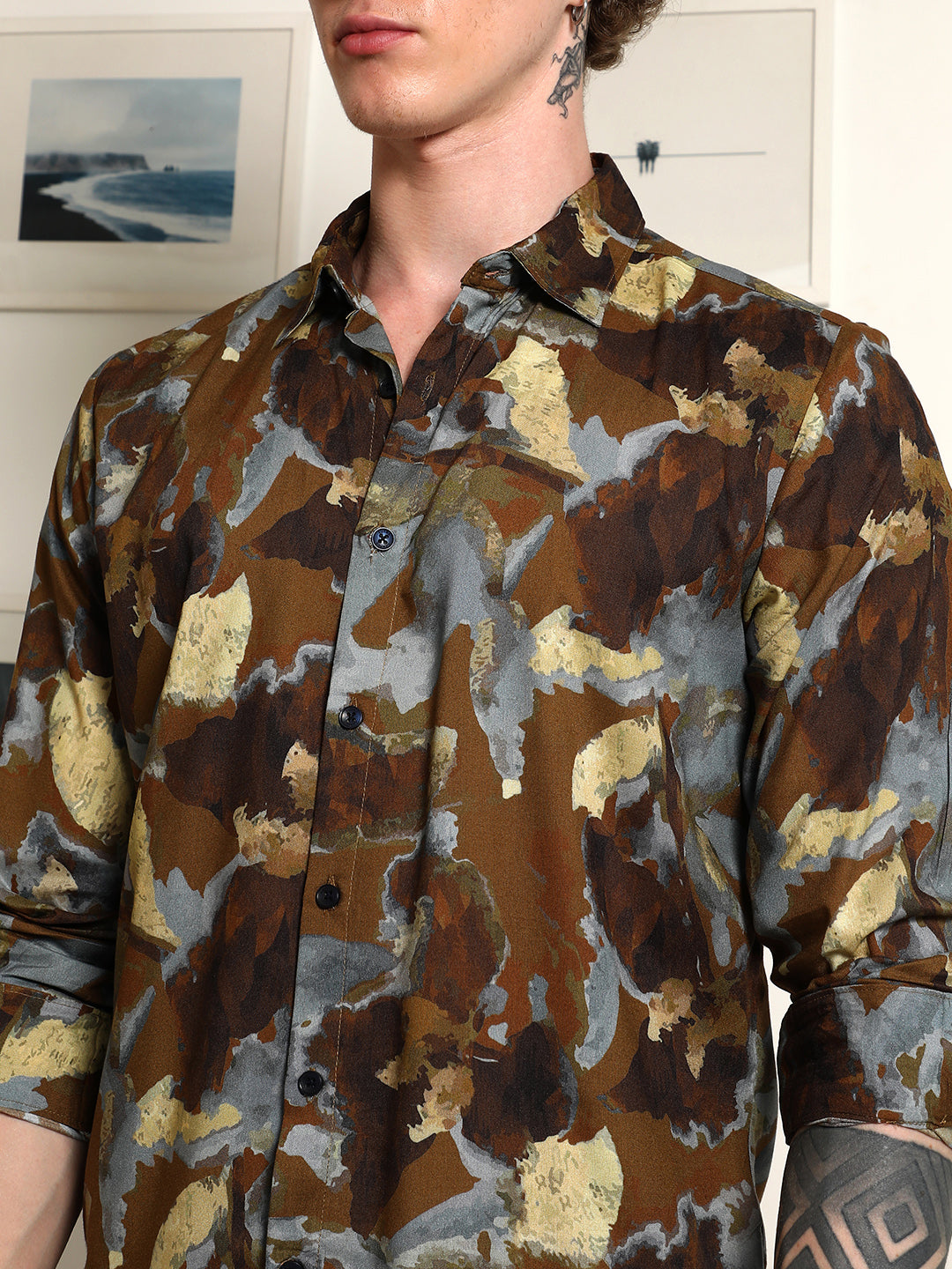 Camouflage Print Full Sleeve Rayon Shirt