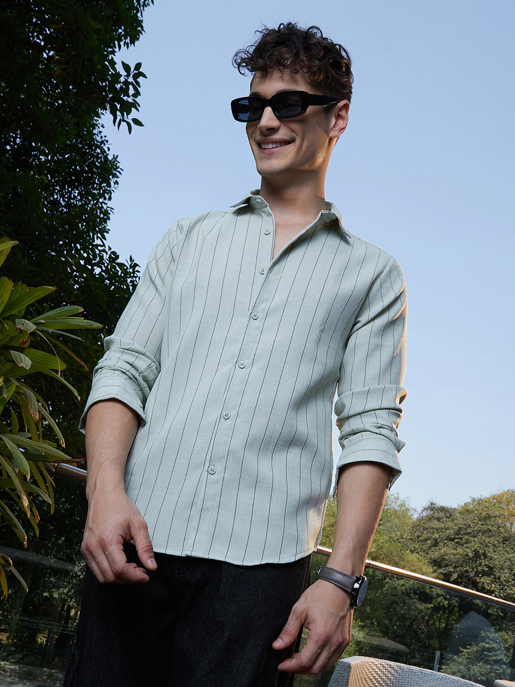 Unbalanced-Pinstripe Shirt