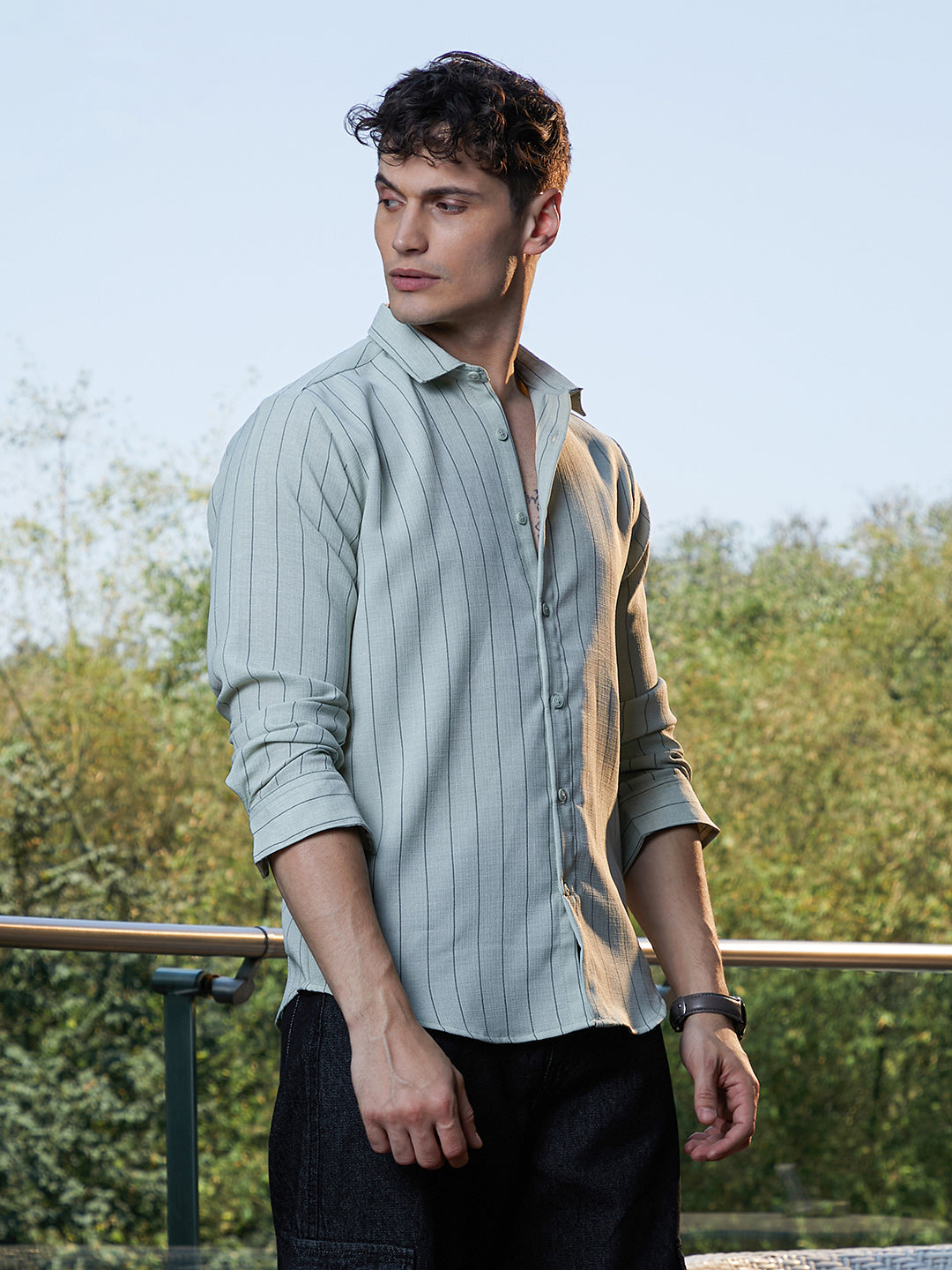 Unbalanced-Pinstripe Shirt