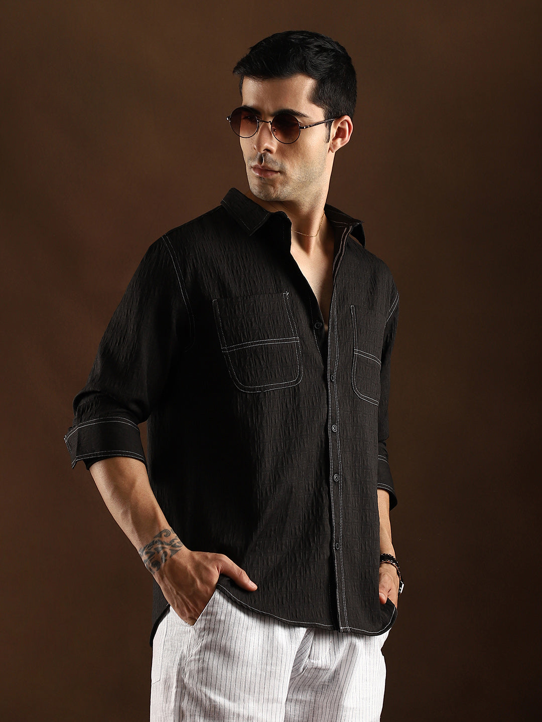 Contrast-Stitch Utility Shirt