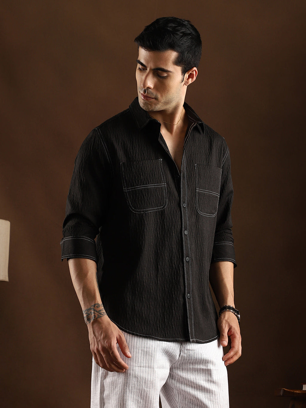 Contrast-Stitch Utility Shirt