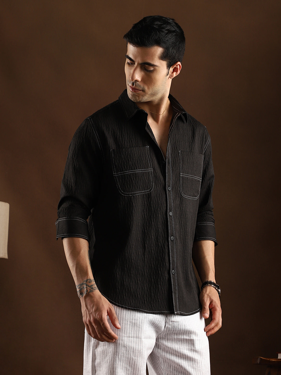 Contrast-Stitch Utility Shirt