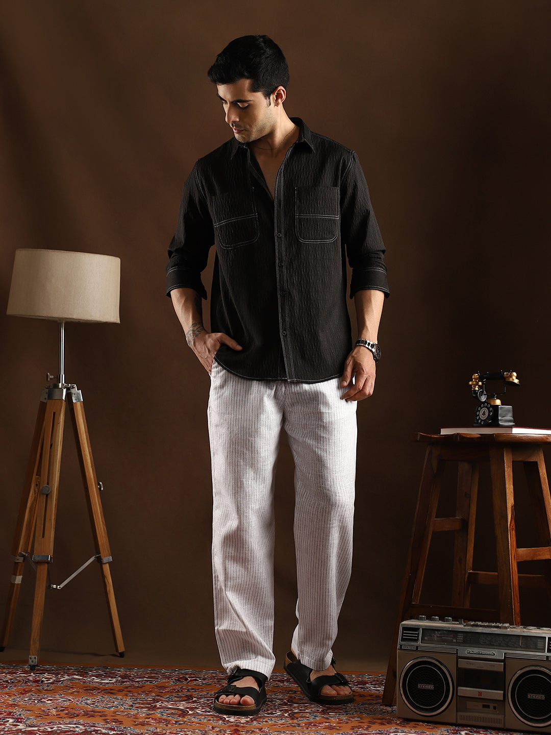 Contrast-Stitch Utility Shirt