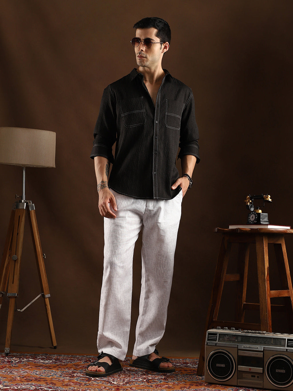 Contrast-Stitch Utility Shirt