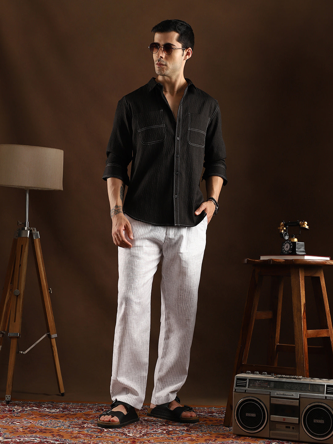 Contrast-Stitch Utility Shirt