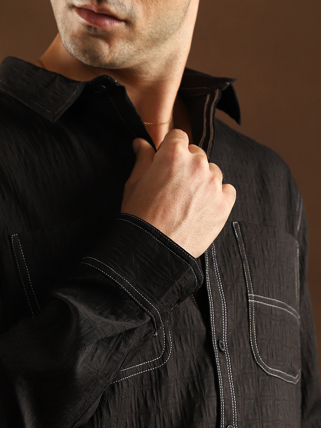 Contrast-Stitch Utility Shirt