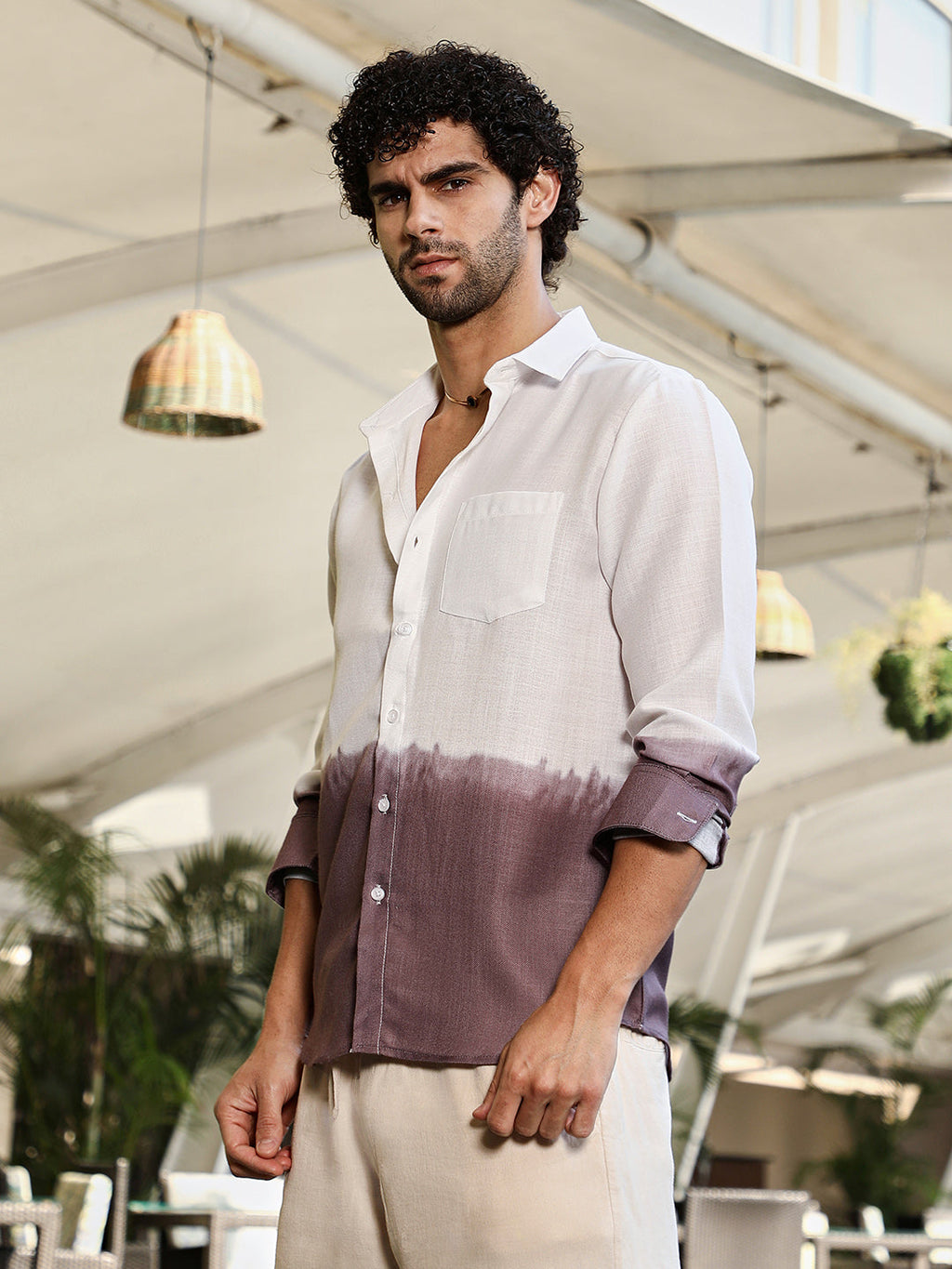 Ombre-Plunge Regular Shirt