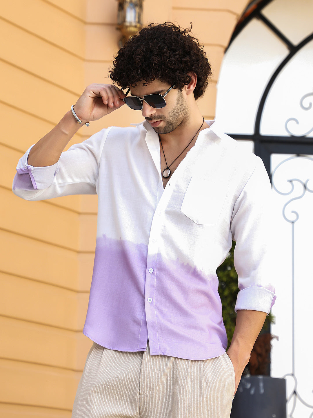 Ombre-Plunge Regular Shirt