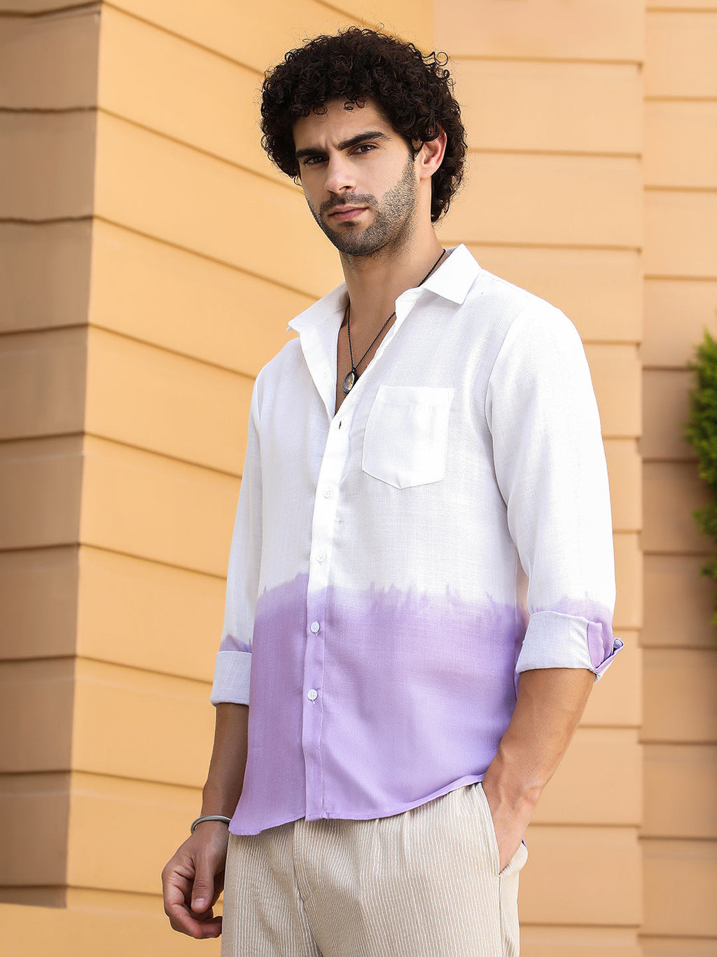 Ombre-Plunge Regular Shirt