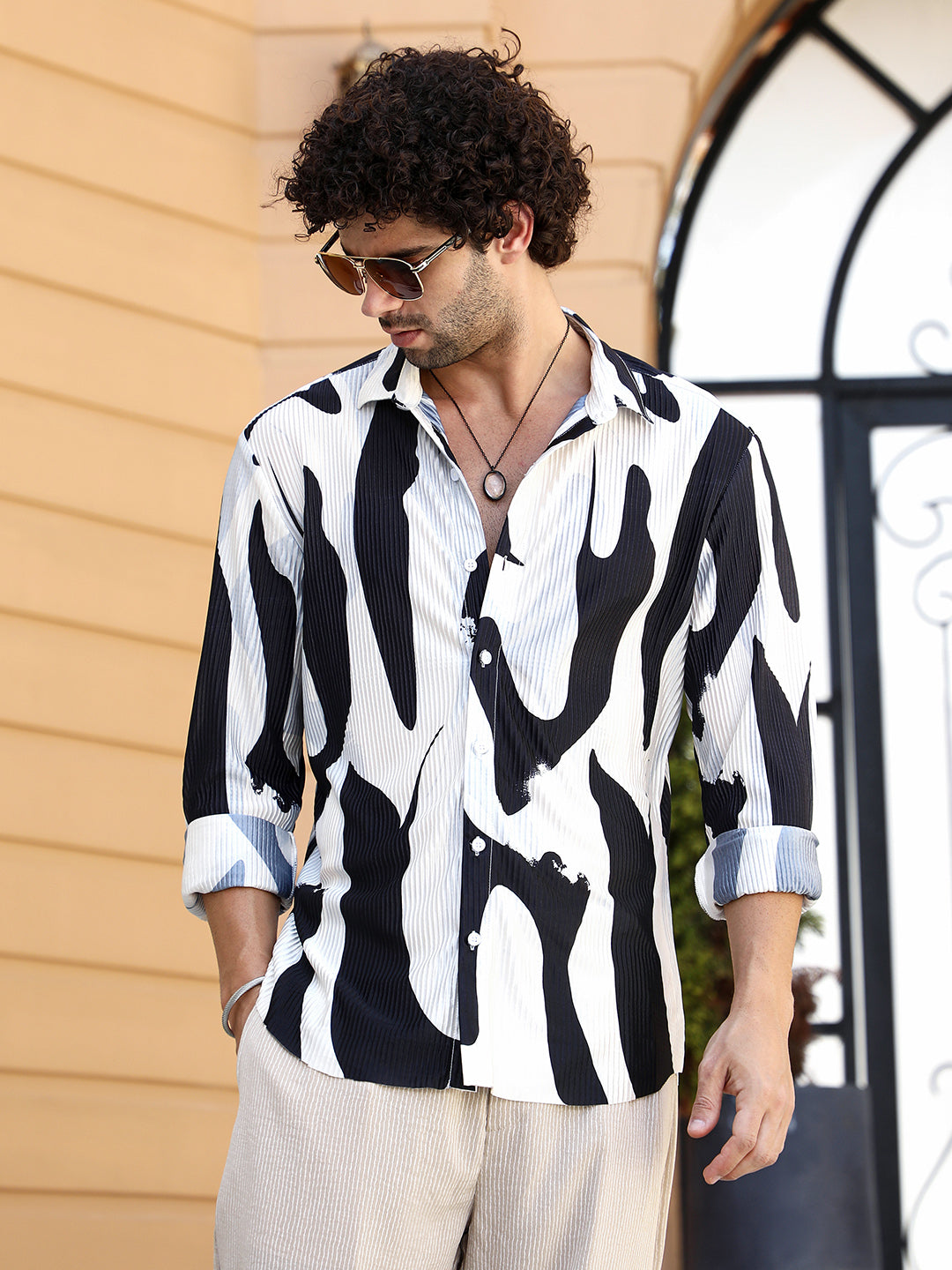 Contour-Lines Pleated Shirt
