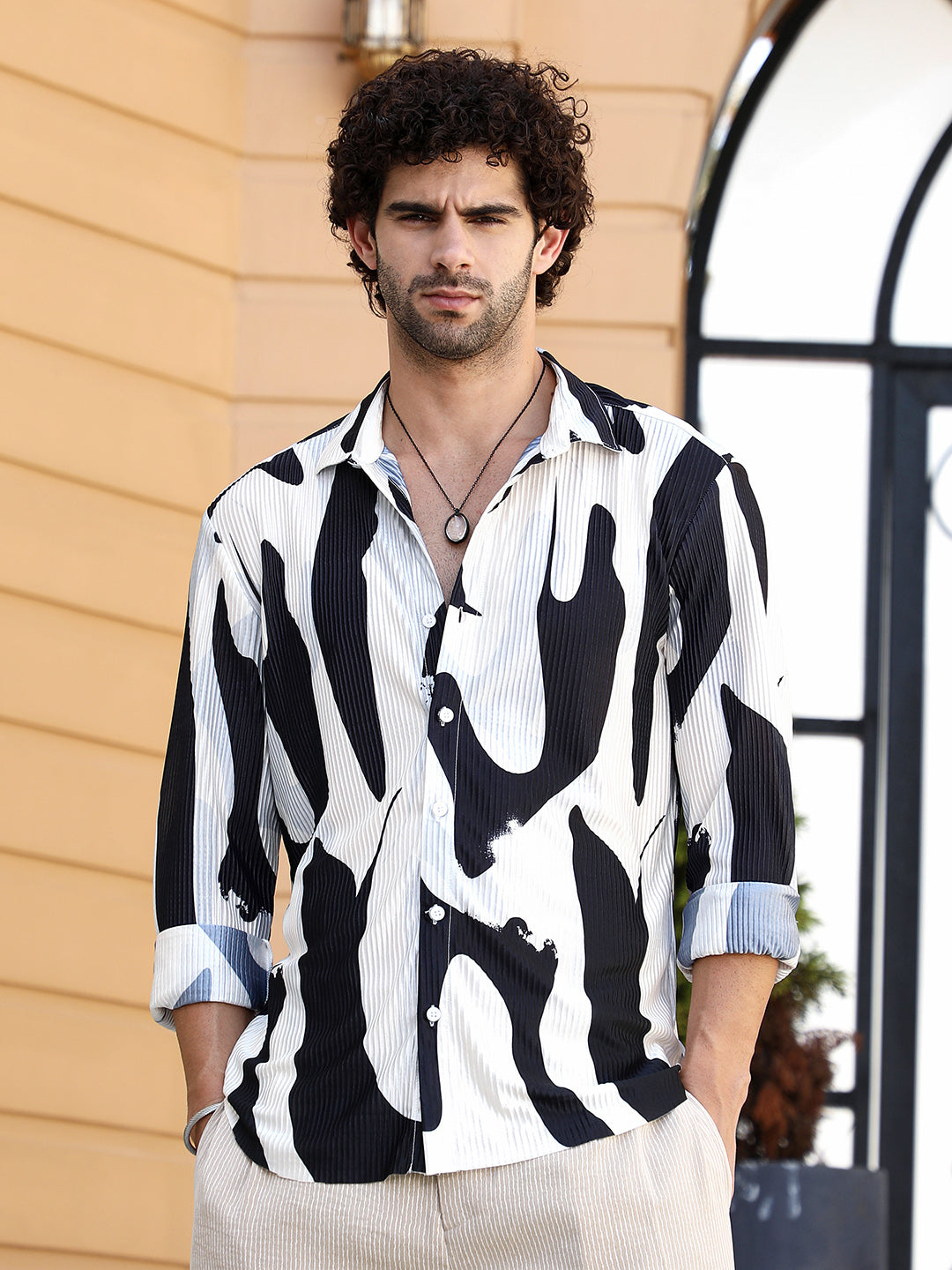 Contour-Lines Pleated Shirt