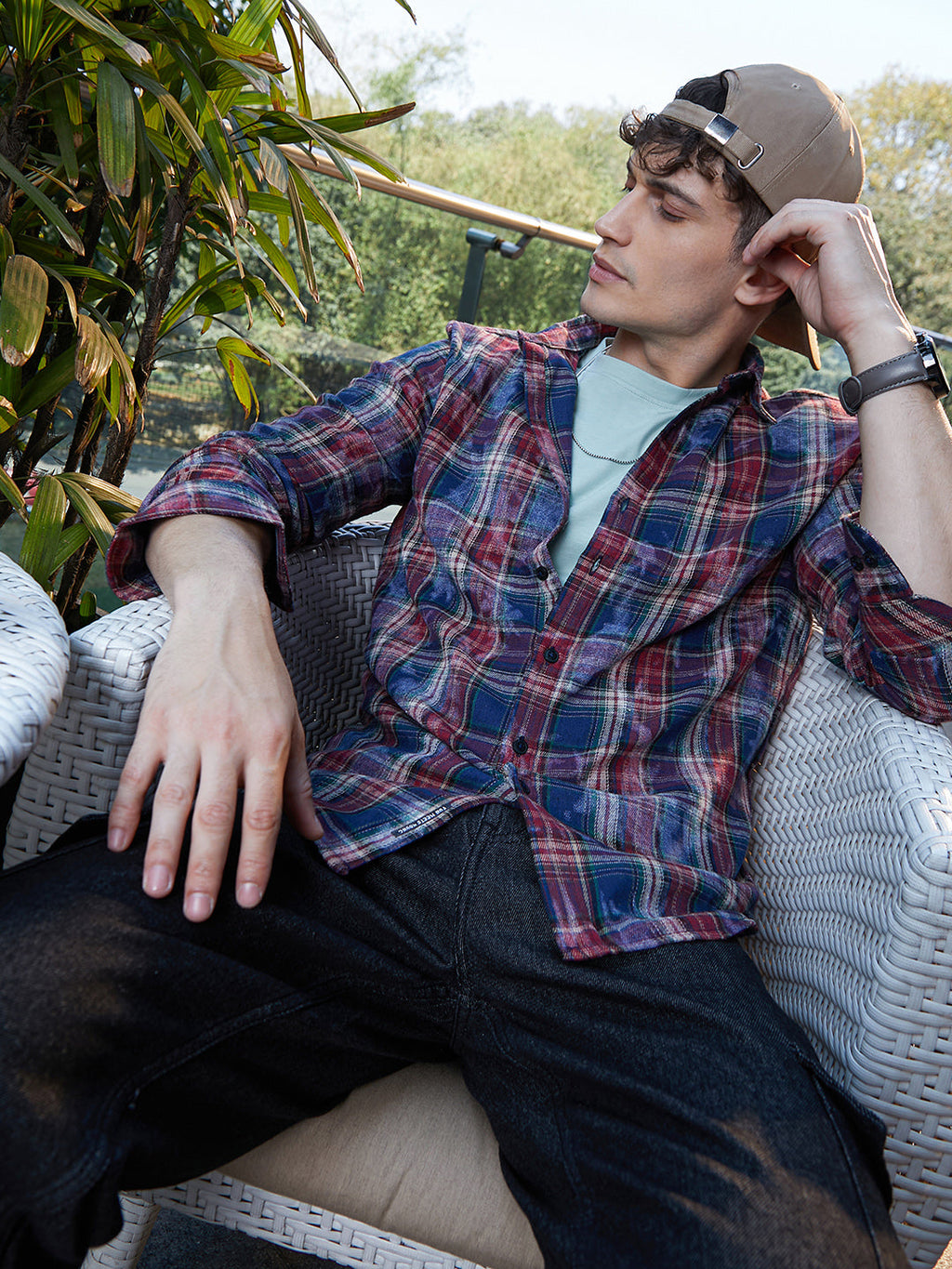 Dark-Plaid Relaxed Shirt