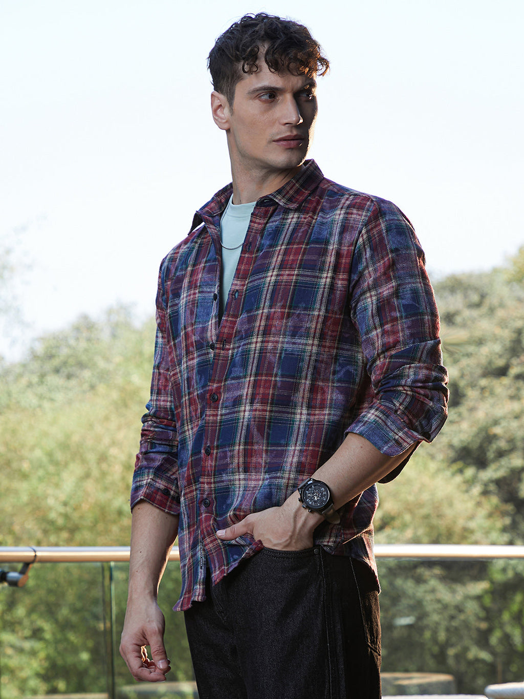 Dark-Plaid Relaxed Shirt