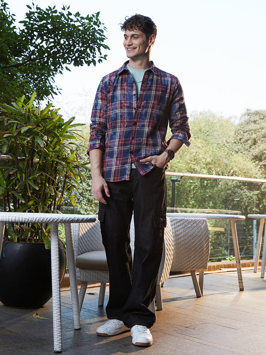 Dark-Plaid Relaxed Shirt