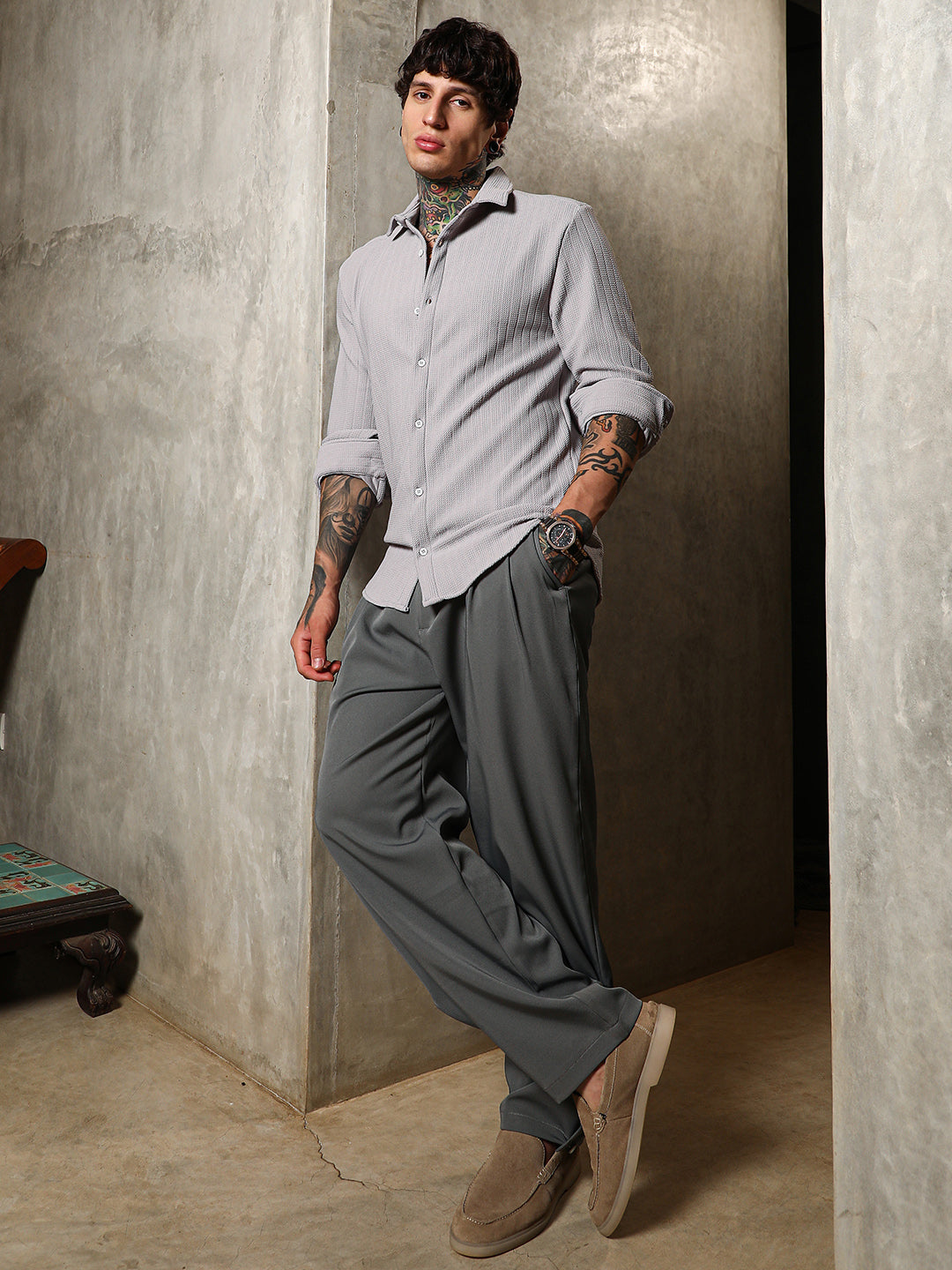 Chevron-Panel Tactile Shirt