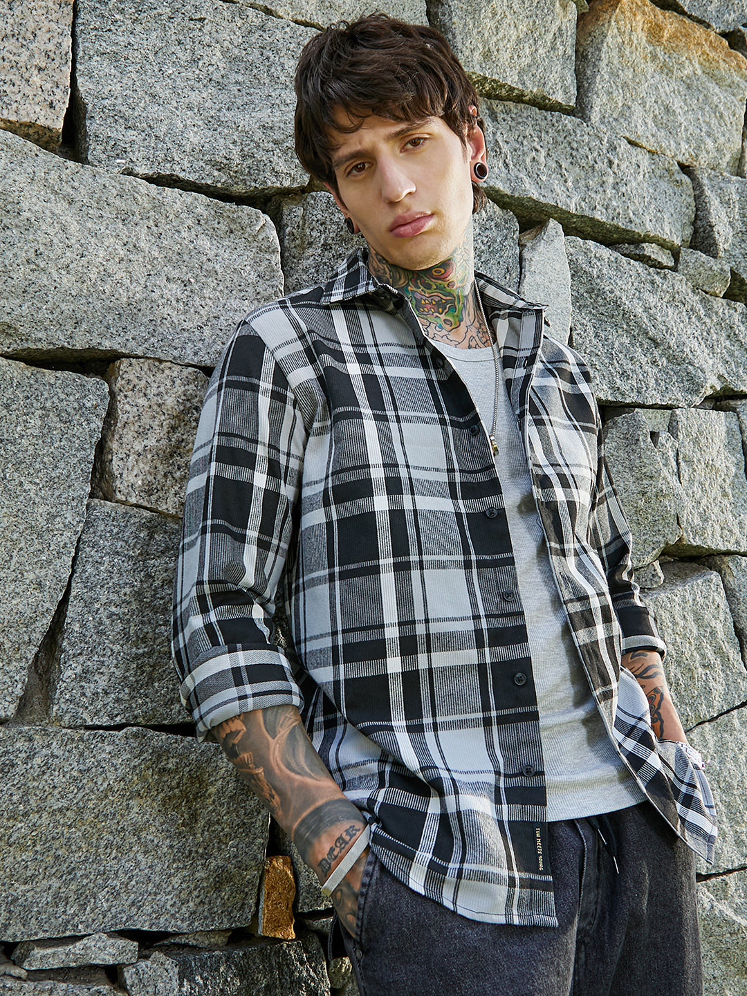 Dark-Plaid Relaxed Shirt