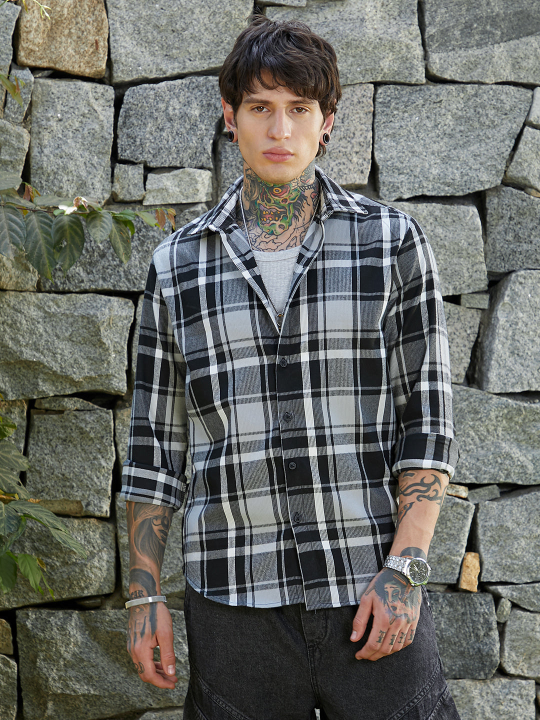 Dark-Plaid Relaxed Shirt