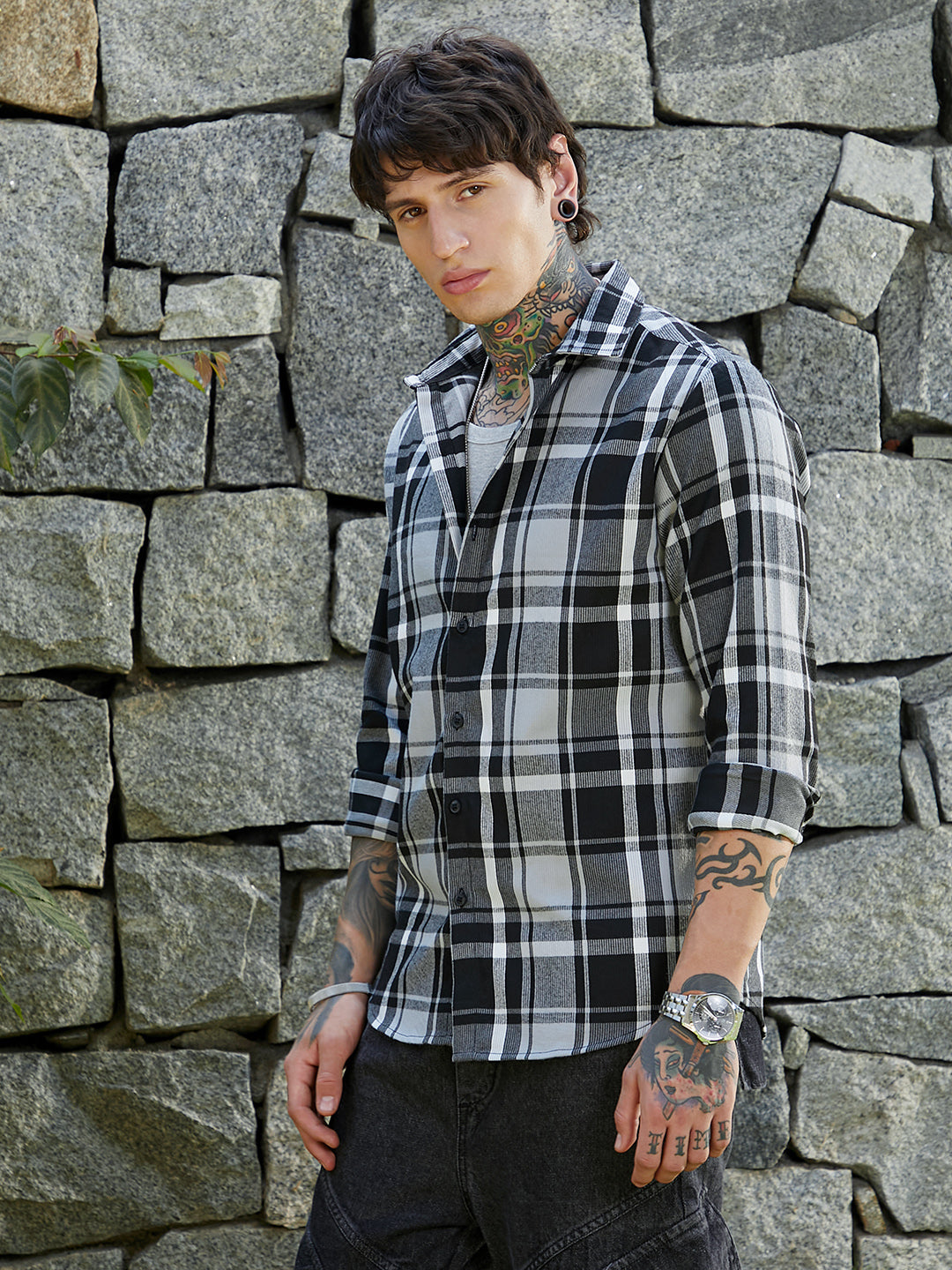 Dark-Plaid Relaxed Shirt