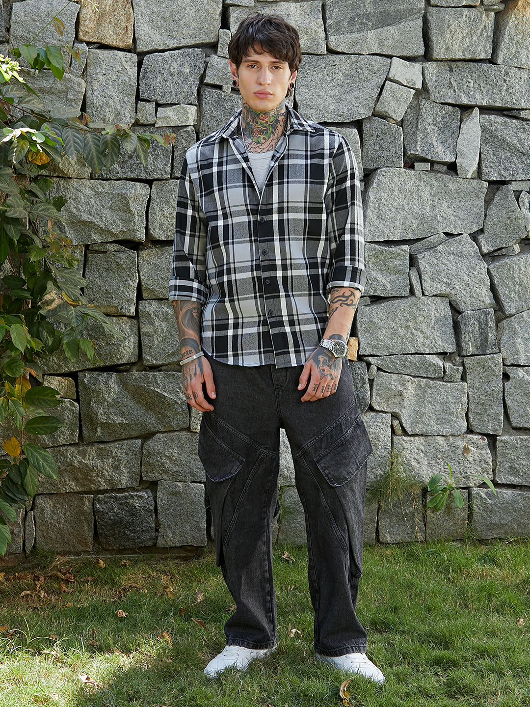 Dark-Plaid Relaxed Shirt