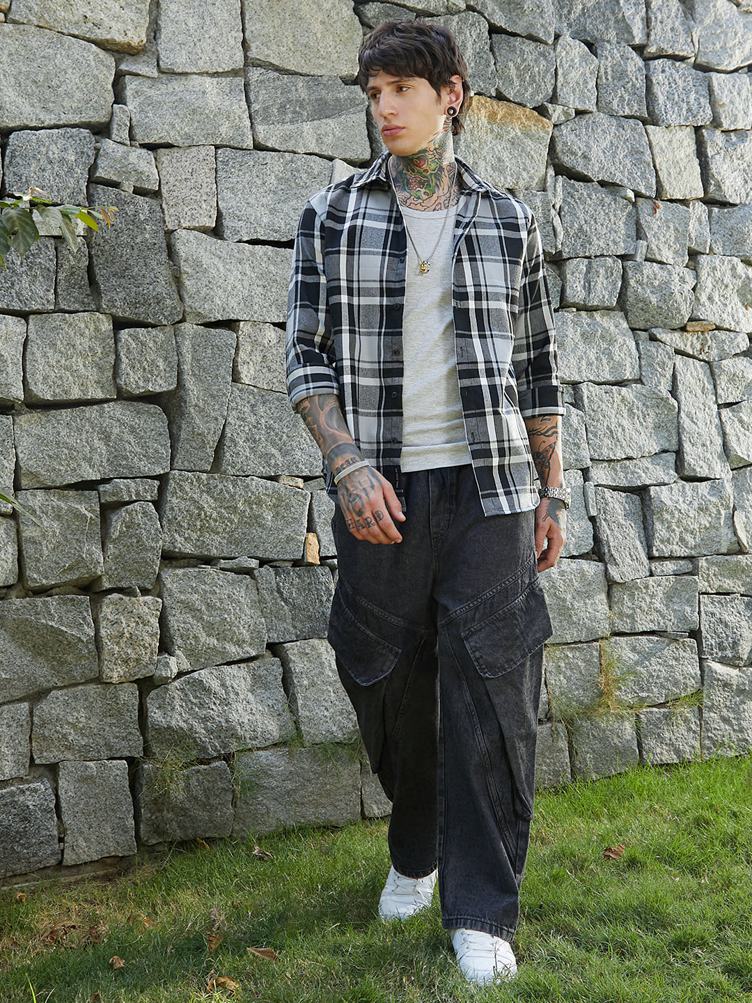 Dark-Plaid Relaxed Shirt