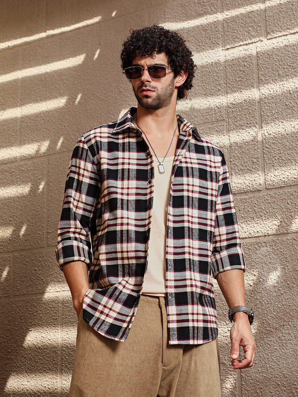 Dark-Plaid Relaxed Shirt