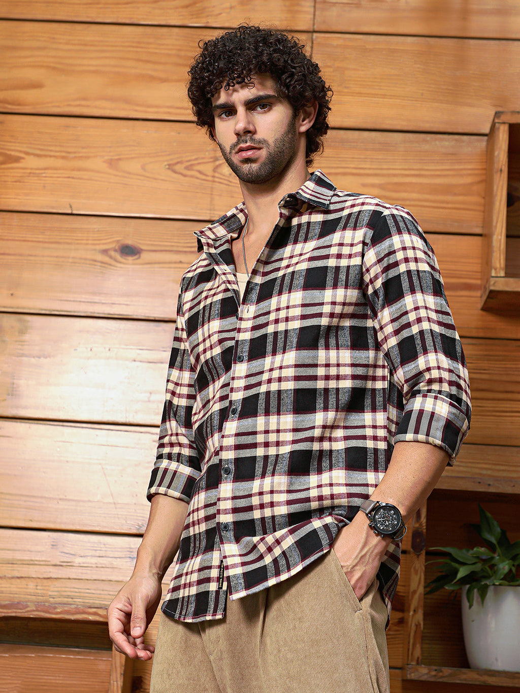 Dark-Plaid Relaxed Shirt